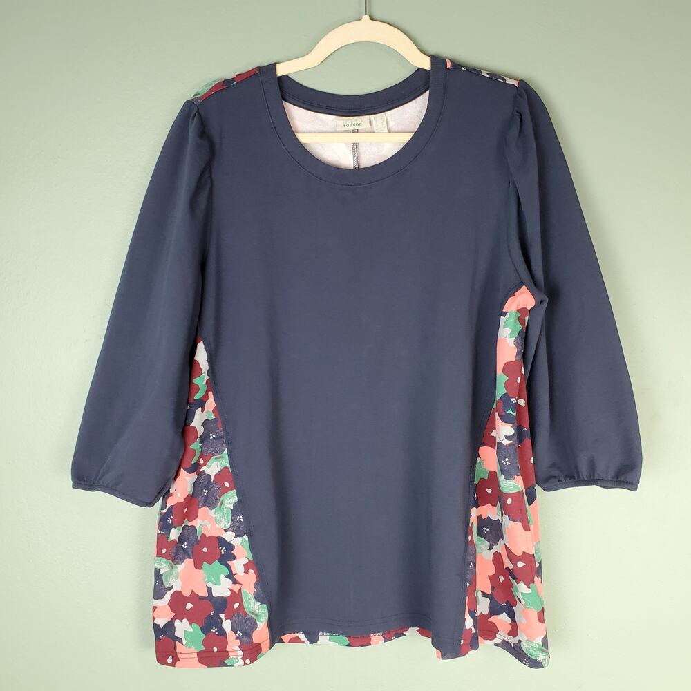 LOGO Lounge by Lori Goldstein Cotton French Terry Printed Floral Top Size Large